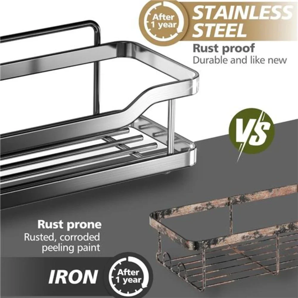 2-Pack Adhesive Shower Organizer, No Drilling Rustproof Stainless Steel
